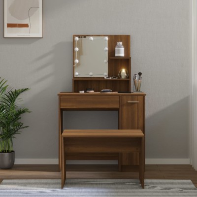 Juego de tocador con LED madera contrachapada roble marrón