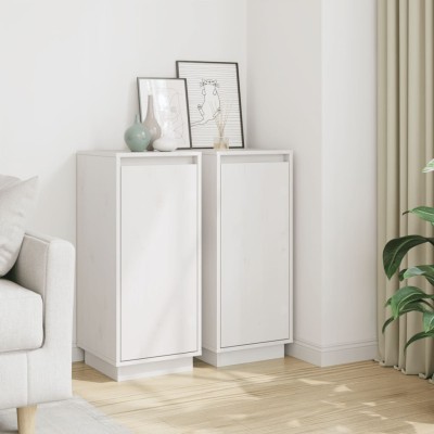 Aparador 2 uds madera maciza de pino blanco 31,5x34x75 cm