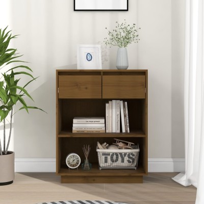 Mesa consola de madera maciza de pino marrón miel 60x34x75 cm