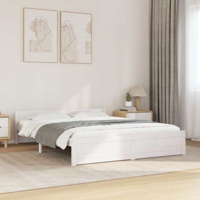 Estructura de cama doble sin colchón madera blanco 150x200 cm