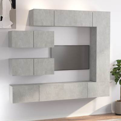 Set de muebles de TV 7 pzas madera contrachapada gris hormigón