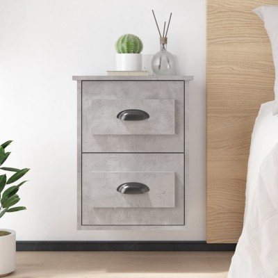 Mesita de noche de pared 2 uds gris hormigón 41,5x36x53 cm