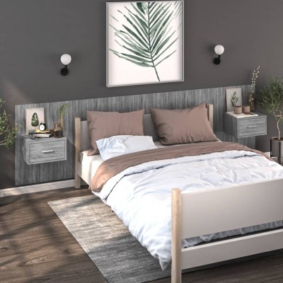 Mesita de noche de pared 2 unidades color gris Sonoma