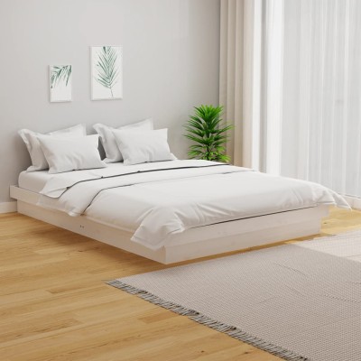 Estructura cama doble pequeña sin colchón madera maciza blanco