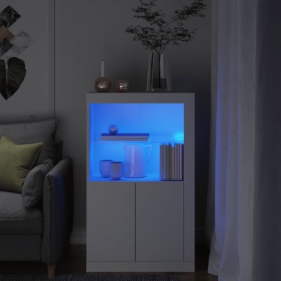 Aparador con luces LED madera de ingeniería blanco
