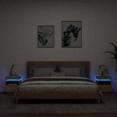 Mesitas de noche con luces LED 2 uds roble Sonoma 40x39x48,5 cm