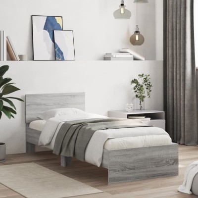 Cama con cabecero madera de ingeniería gris Sonoma 90x190 cm