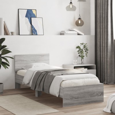 Cama con cabecero madera de ingeniería gris Sonoma 75x190 cm