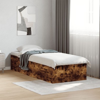 Estructura cama sin colchón madera roble ahumado 75x190 cm