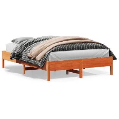 Cama sin colchón madera maciza de pino marrón cera 160x200 cm
