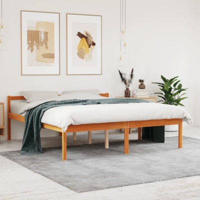 Cama para mayores madera maciza de pino marrón cera 150x200 cm