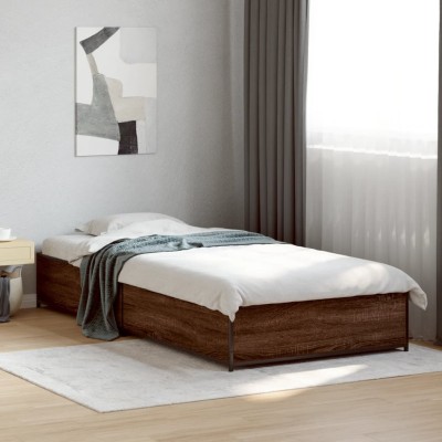 Estructura cama madera ingeniería metal marrón roble 90x190 cm