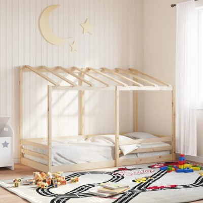 Cama infantil con techo madera maciza pino 90x200 cm