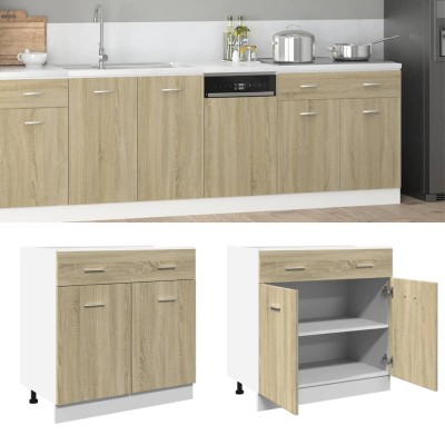 Mueble bajo con cajón "Lyon" de roble Sonoma, 80 x 46 x 81,5 cm, madera de ingeniería,