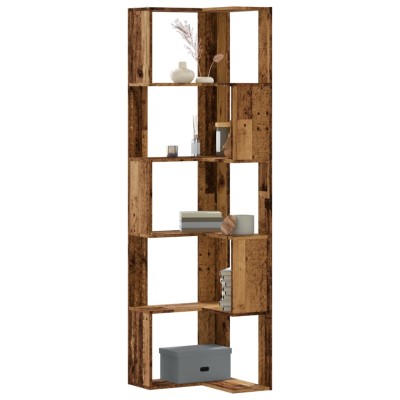 Estantería de esquina 5 niveles madera envejecida 50x50x179 cm