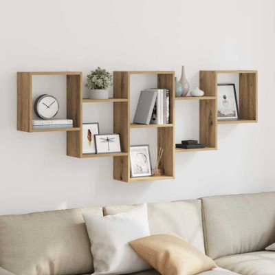 Estante de pared madera ingeniería roble artesanal 159x18x66 cm