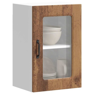 Armario de cocina de pared con puerta de cristal "Kalmar" de, madera de ingeniería envejecida