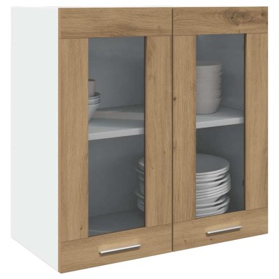Armario de cocina de pared "Lyon" con puerta de cristal, roble artesanal, 60x31x60 cm,