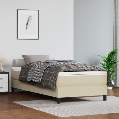 Estructura de cama sin colchón cuero sintético crema 100x200 cm
