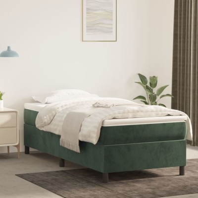 Estructura cama sin colchón terciopelo verde oscuro 100x200 cm