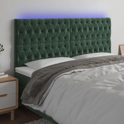 Cabecero con luces LED terciopelo verde oscuro 200x7x118/128 cm