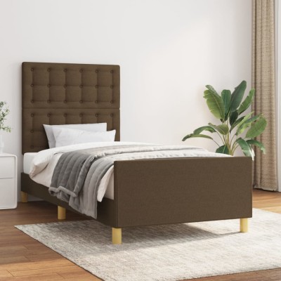 Estructura de cama con cabecero de tela marrón oscuro 90x190 cm