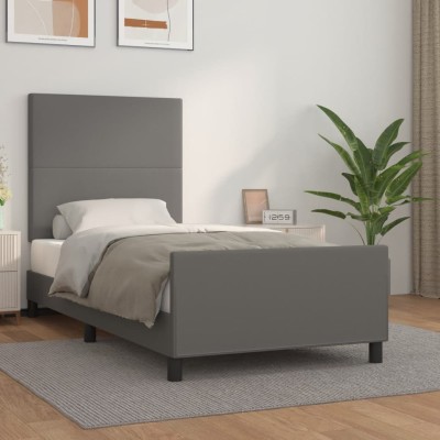 Estructura de cama sin colchón cuero sintético gris 100x200 cm