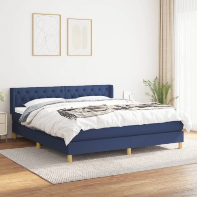 Cama box spring con colchón tela azul 160x200 cm
