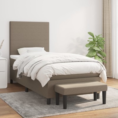 Cama box spring con colchón tela gris taupe 100x200 cm