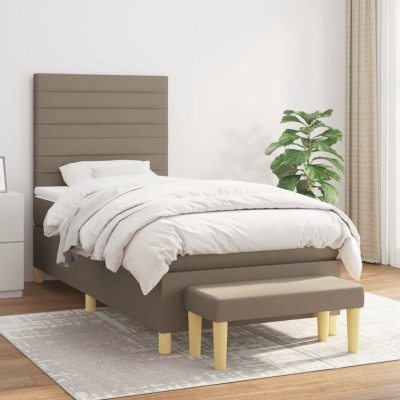 Cama box spring con colchón tela gris taupe 100x200 cm
