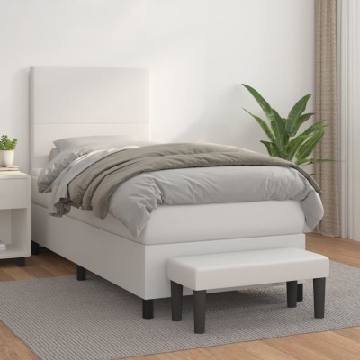 Cama box spring con colchón cuero sintético blanco 90x190 cm