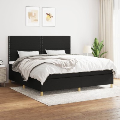 Cama box spring con colchón tela negro 200x200 cm