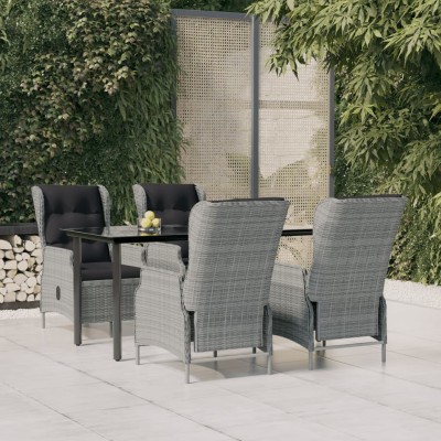 Juego de comedor de jardín 5 piezas ratán sintético gris claro