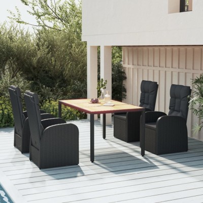 Set de muebles jardín 5 pzas con cojines ratán sintético negro
