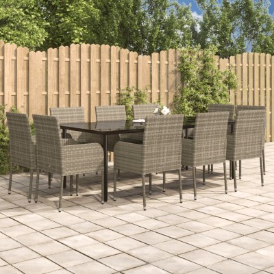 Set comedor jardín 11 pzas y cojines ratán sintético negro gris