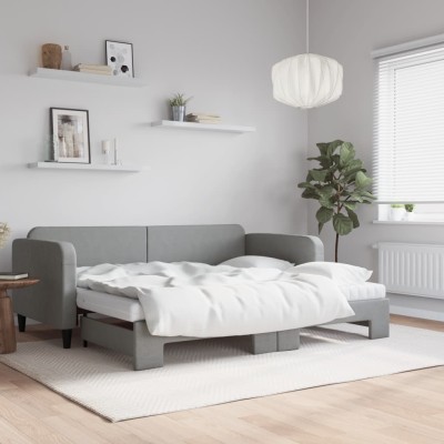 Sofá cama nido con colchón tela gris claro 90x200 cm