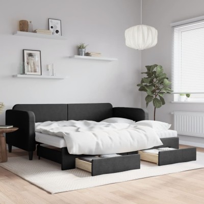 Sofá cama nido con cajones tela negro 90x190 cm