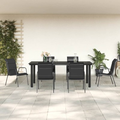 Juego de comedor para jardín 7 piezas acero y textilene negro