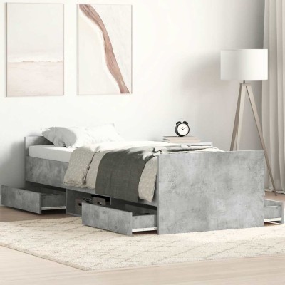 Estructura de cama con cabecero piecero gris hormigón 100x200cm