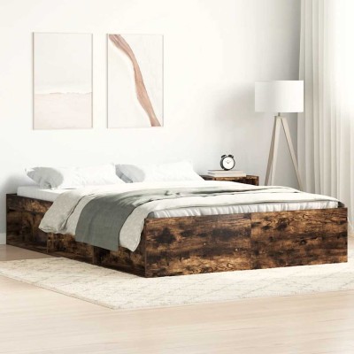 Estructura de cama de matrimonio roble ahumado 135x190 cm