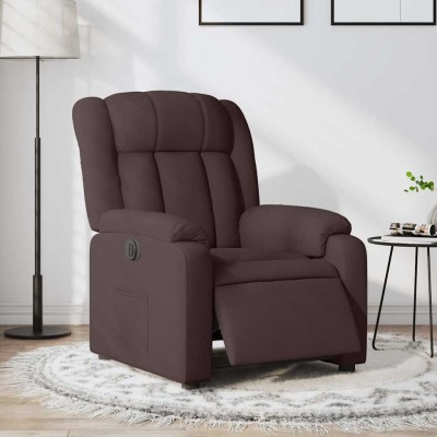 Sillón reclinable eléctrico tela marrón oscuro