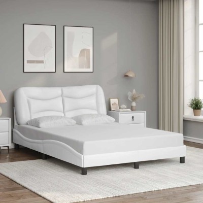 Estructura de cama sin colchón cuero sintético blanco 140x190cm