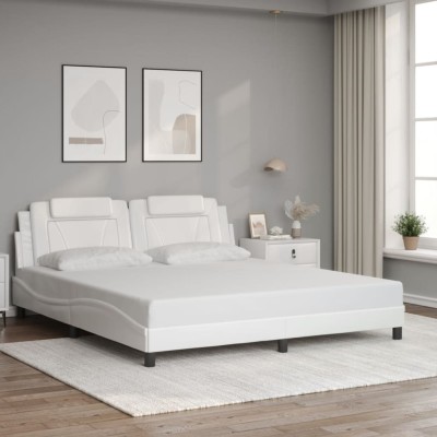 Estructura de cama sin colchón cuero sintético blanco 180x200cm