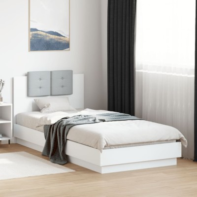 Estructura de cama con cabecero y luces LED blanco 90x200 cm