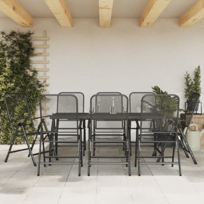 Juego de comedor de jardín 9 pzas malla metálica gris antracita