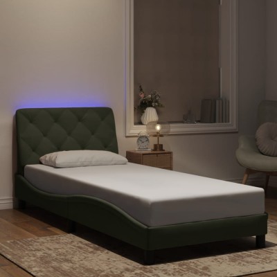 Estructura cama con luces LED terciopelo gris claro 90x190 cm