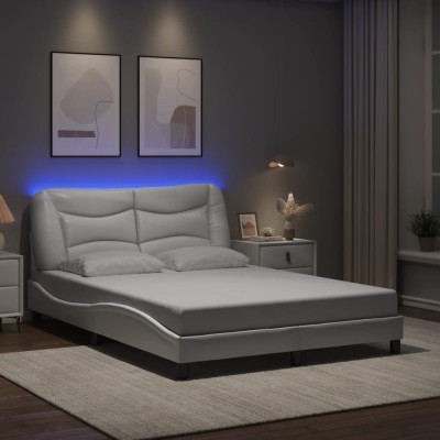 Estructura cama con luces LED cuero sintético blanco 140x190 cm