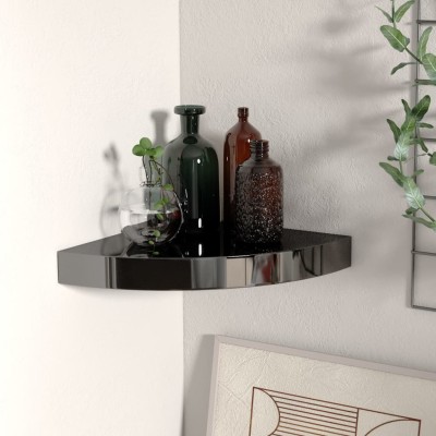 Estante flotante de esquina MDF negro brillo 25x25x3,8 cm