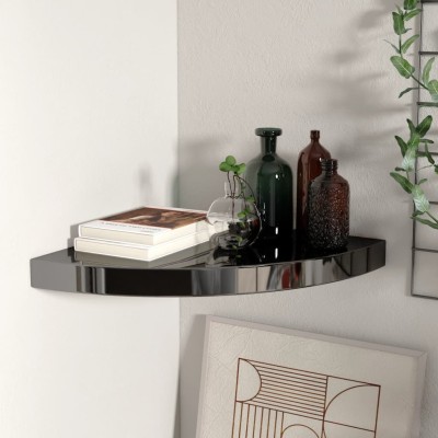 Estante flotante de esquina negro brillante MDF 35x35x3,8 cm