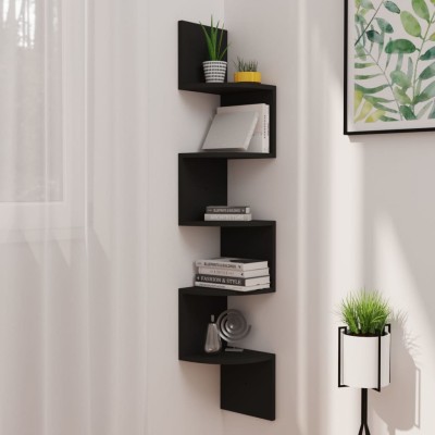 Estante de esquina pared madera ingeniería negro 19x19x123 cm